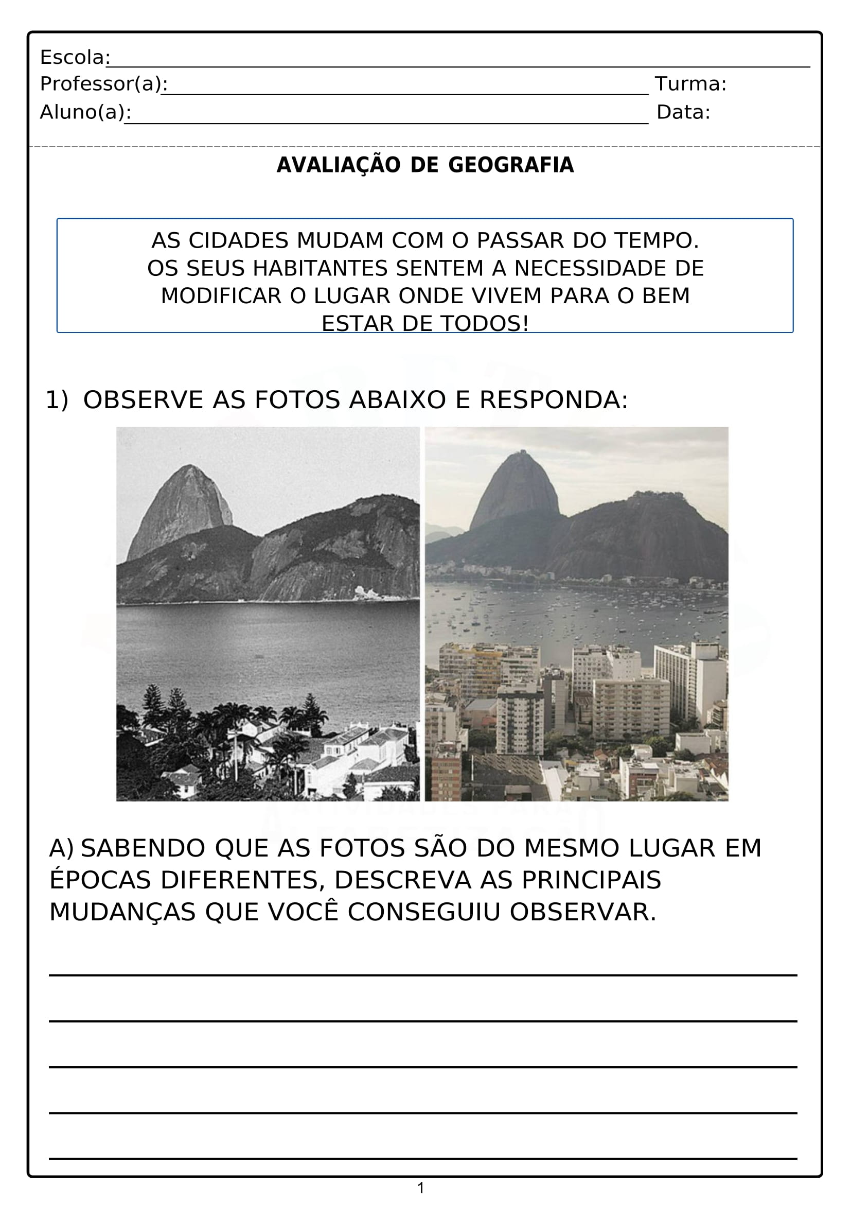 1º ano - AVALIAÇÃO BIMESTRAL DE GEOGRAFIA PARA IMPRIMIR - Cuca Super ...