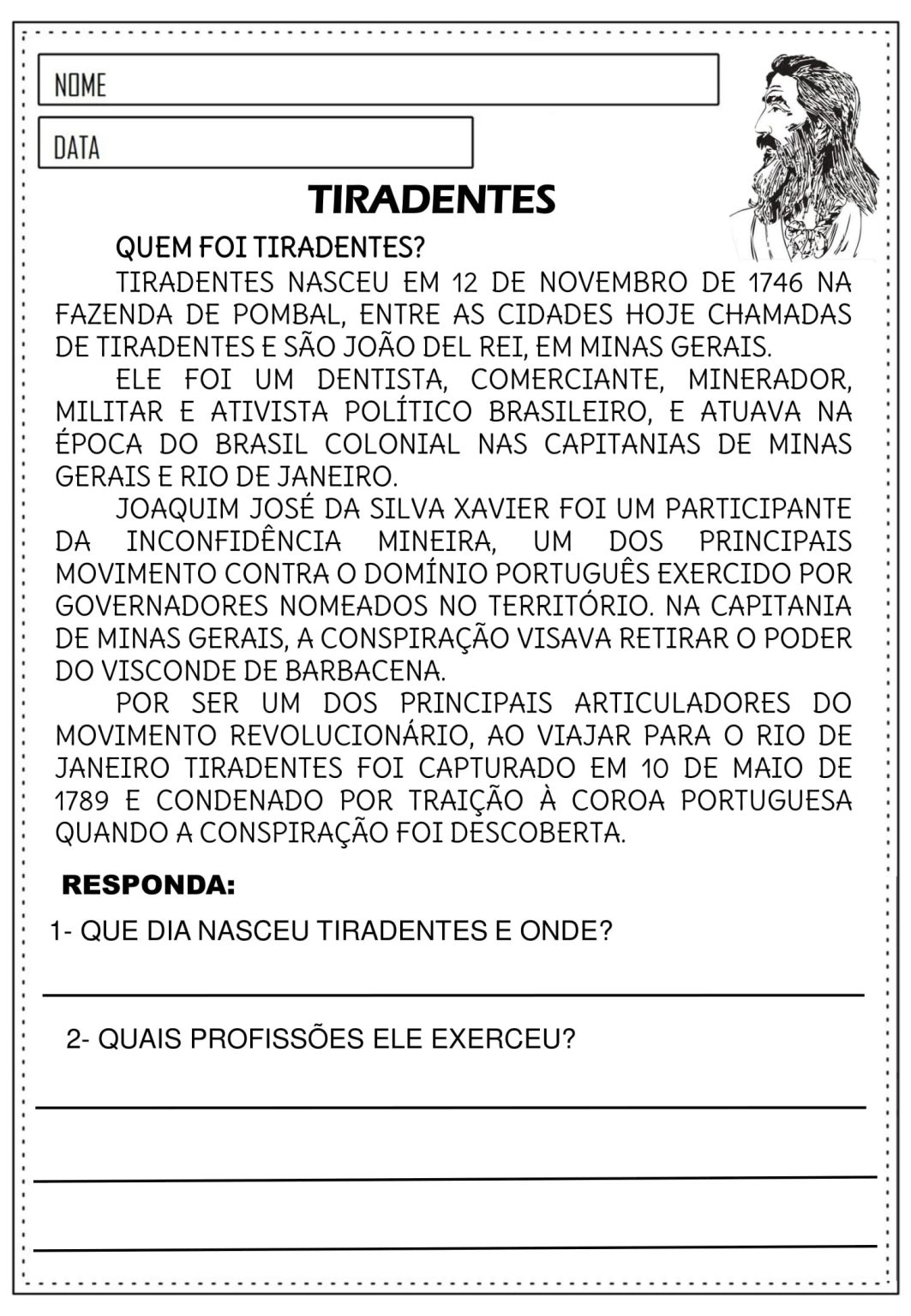 2º, 3º e 4º anos - Atividades sobre TIRADENTES - Cuca Super legal ...
