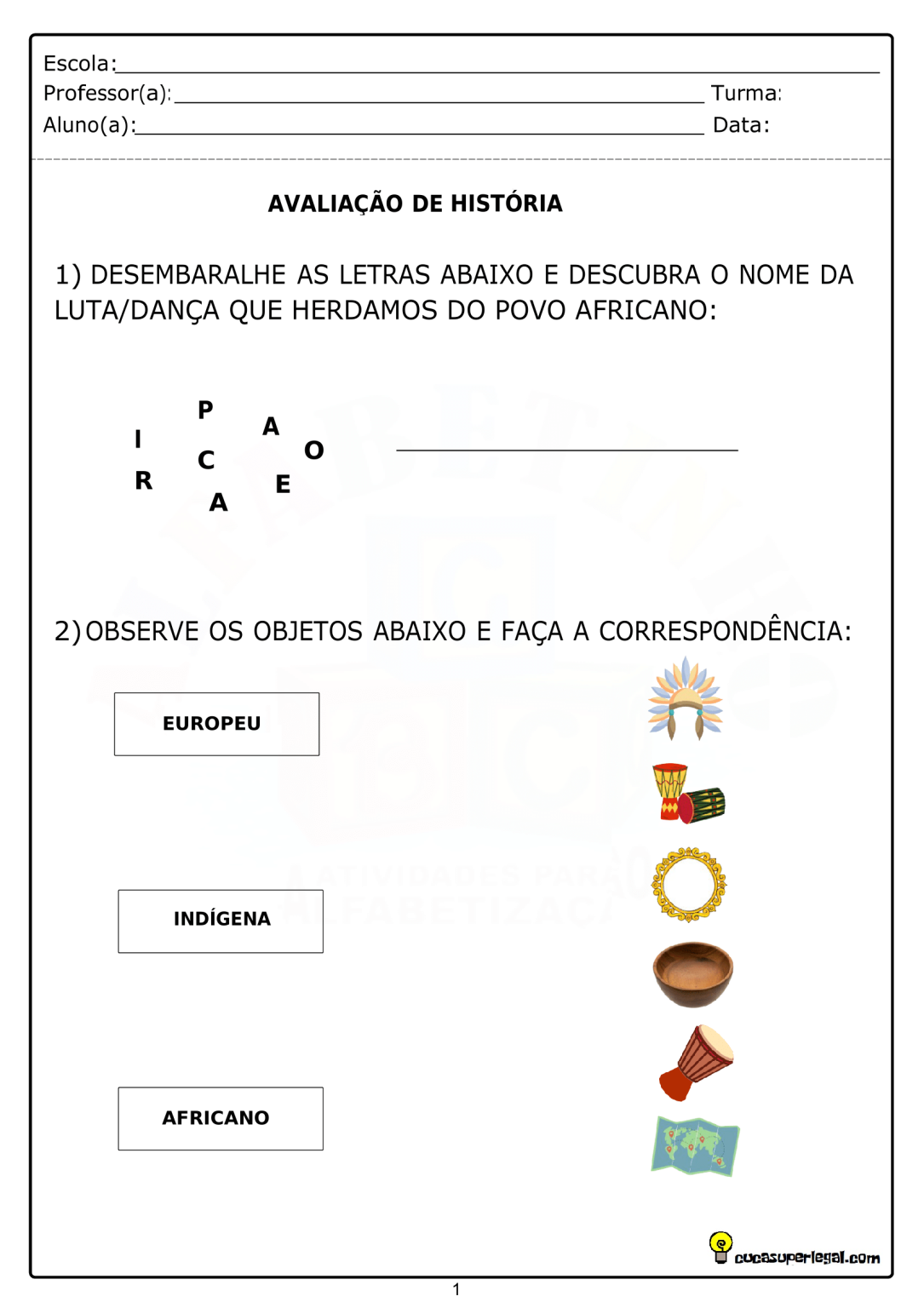 1º ANO - AVALIAÇÃO BIMESTRAL DE HISTÓRIA - 2º BIM. - Cuca Super legal ...