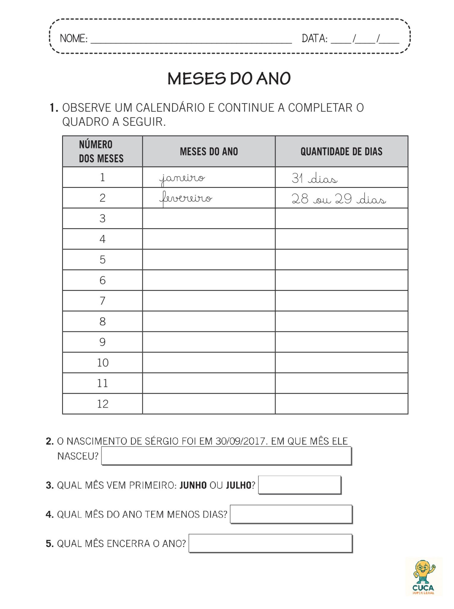 1º ano - Atividades de matemática - marcando o tempo, horas, calendário ...
