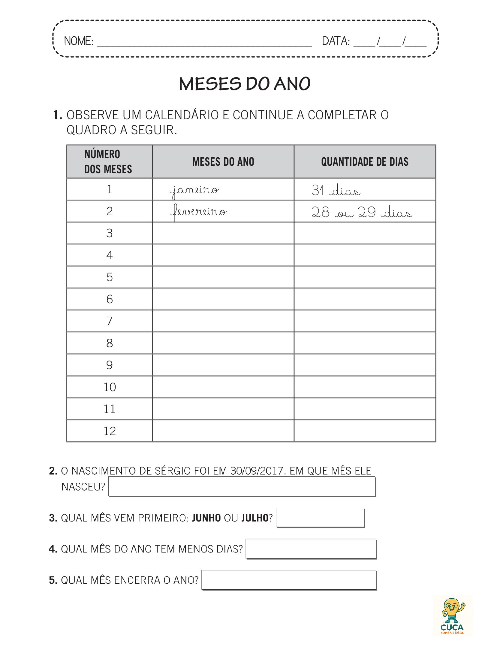 1º ano - Atividades de matemática - marcando o tempo, horas, calendário ...