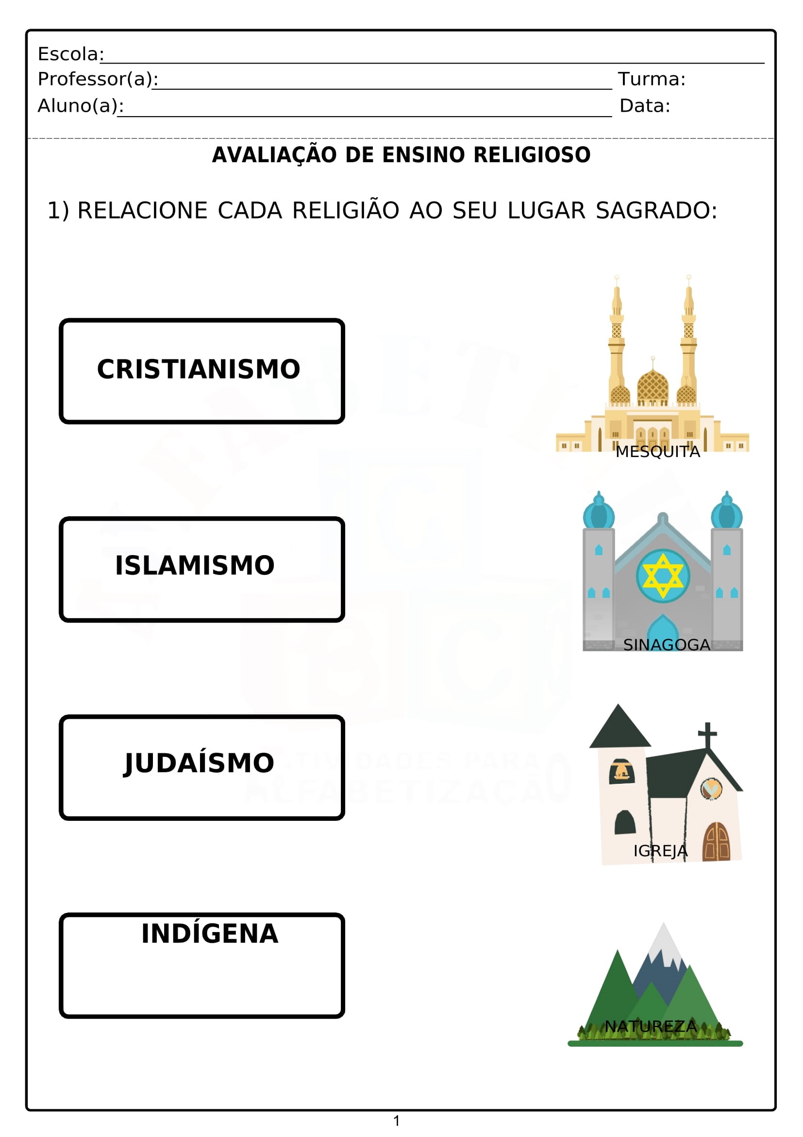3º Ano -Avaliação bimestral do ensino religioso - 2º bimestre - Cuca ...