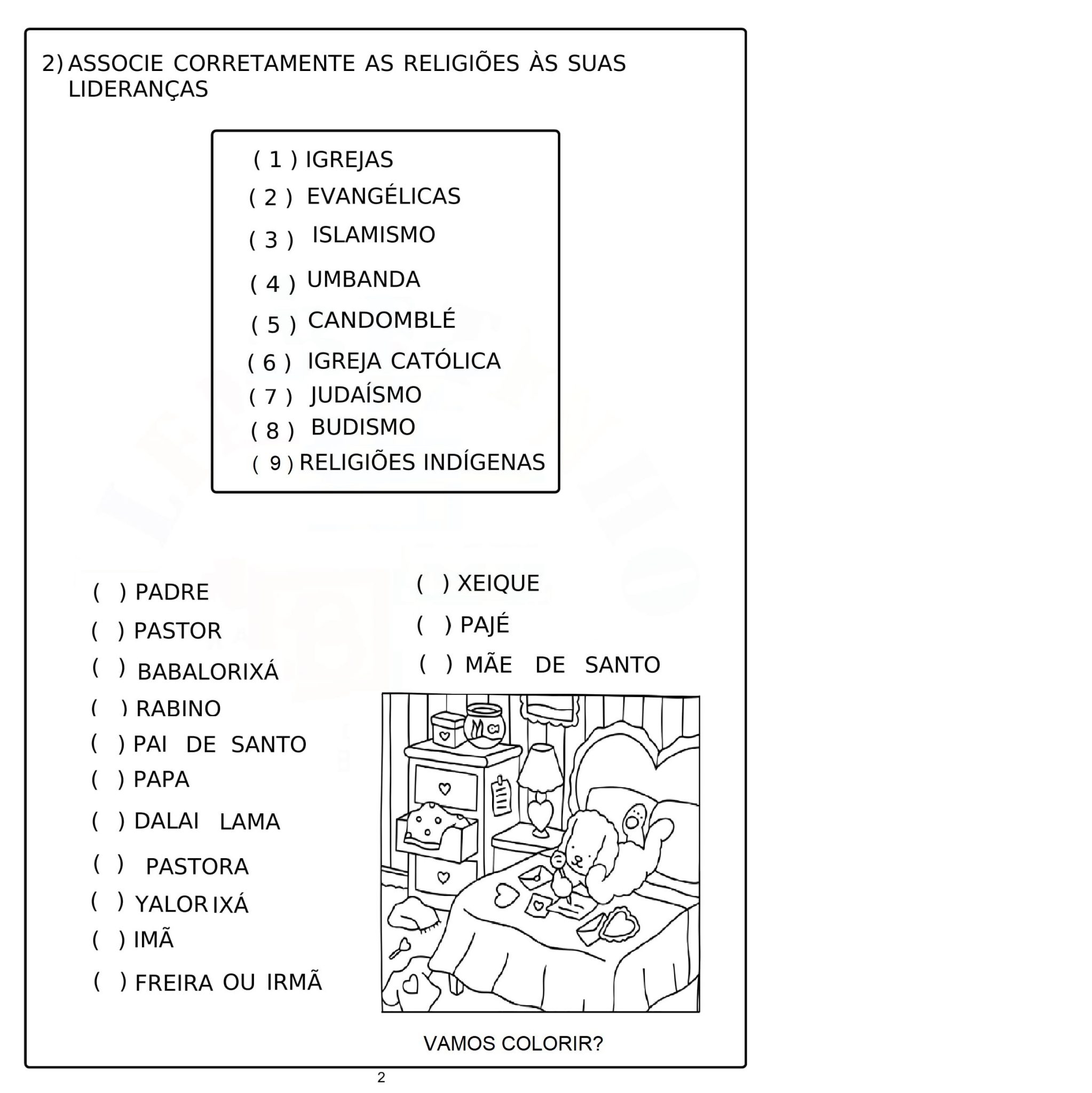 3º Ano -Avaliação bimestral do ensino religioso - 2º bimestre - Cuca ...